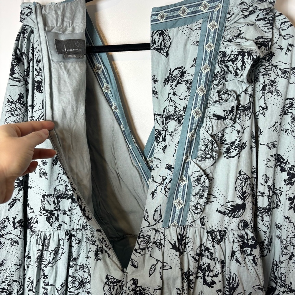 Anthropologie ruffle floral mini wrap dress large blue *missing belt - Picture 11 of 16